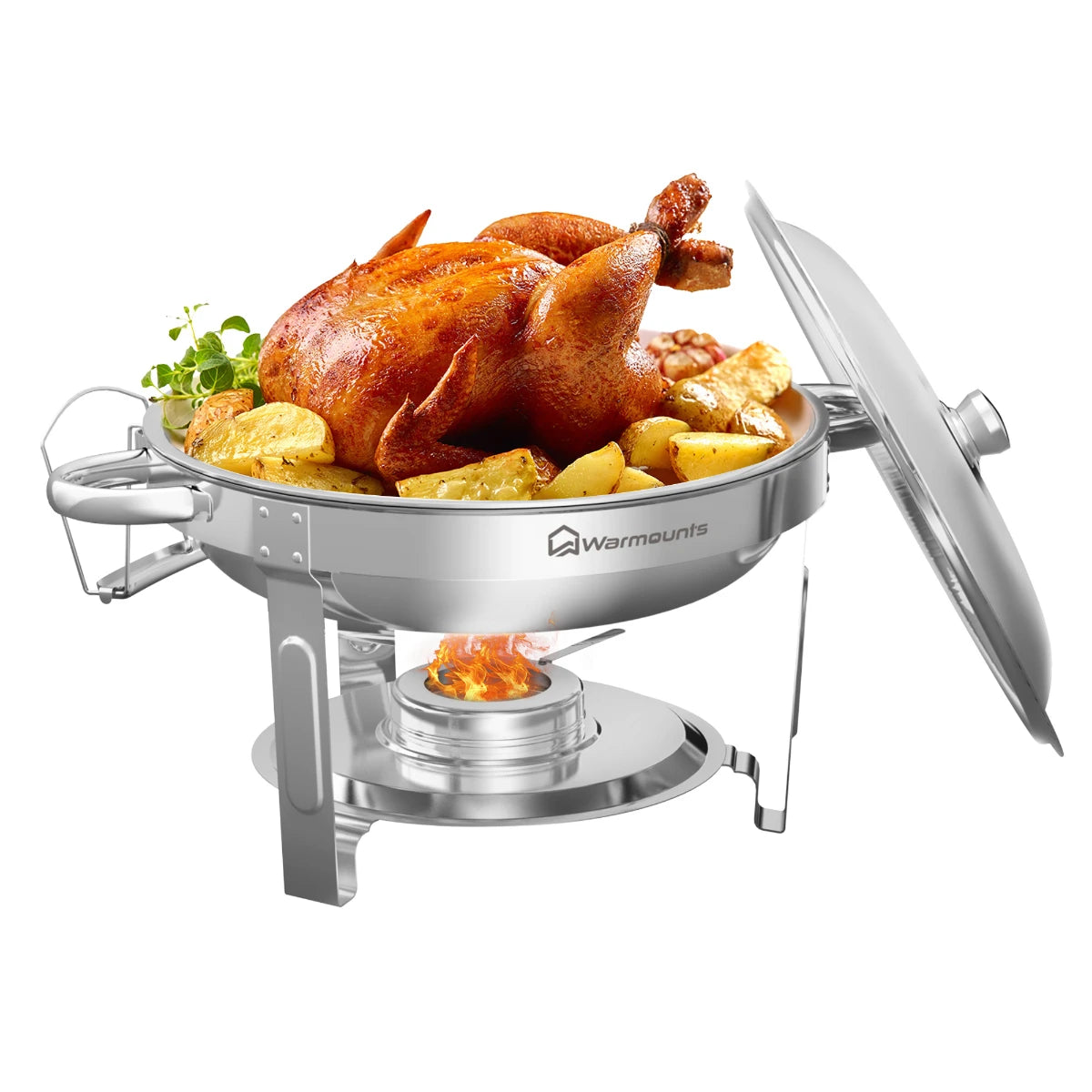 round Chafing Dish Warmer Container Set with Stainless Steel Lid for Party Catering Hotel Buffet Food Warm Pan 1/2/4/6 Pack Options