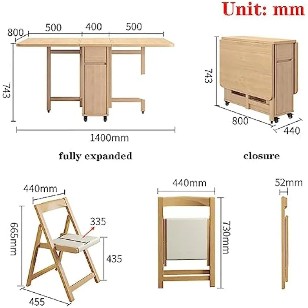 Modern Wooden Foldable Dining Table Set, 55.11cm x 31.4cm x 2cm, Kitchen & Dining Room Set, 4 Chairs, Storage Drawer