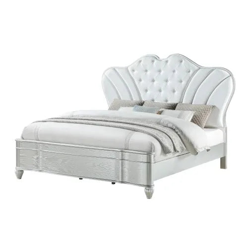 Double Bed with Luxurious Dressing Table Pearl Headboard Black Metal Bracket 4-Piece Bedroom Set
