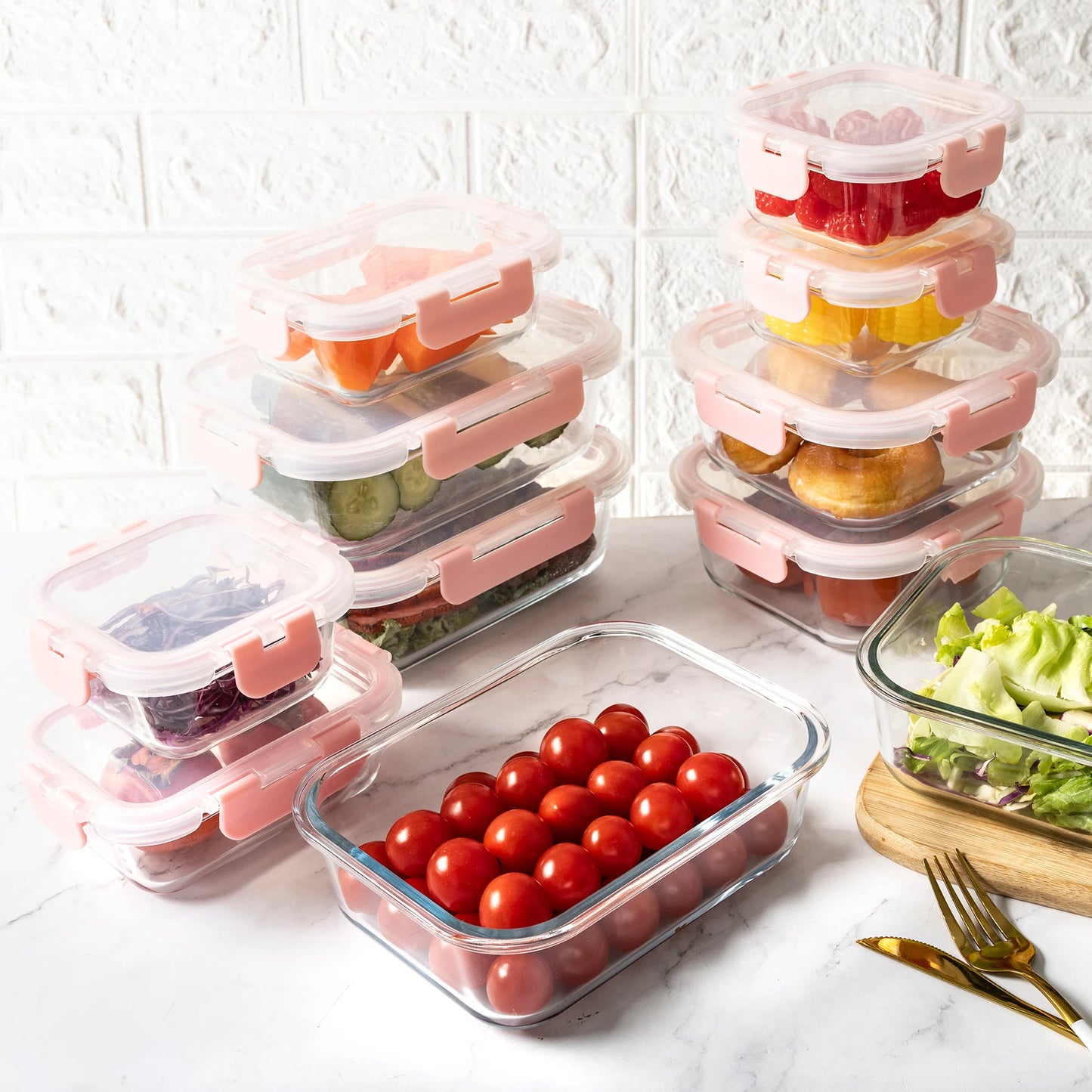 16 Piece Glass Food Storage Containers Set Leakproof Airtight BPA Free Microwave Oven Safe Stackable Kitchen Organizers