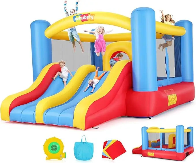 Whubefy Inflatable Bounce House With Double Slide Obstacle
