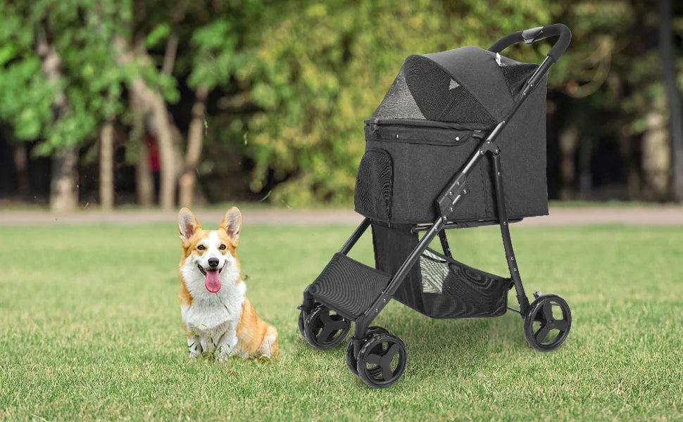 Wedyvko Pet Stroller 360 Rotate Wheels Dog Carrier with Brakes And Basket for Small to Medium Sized Dogs Breathable Metal Frame