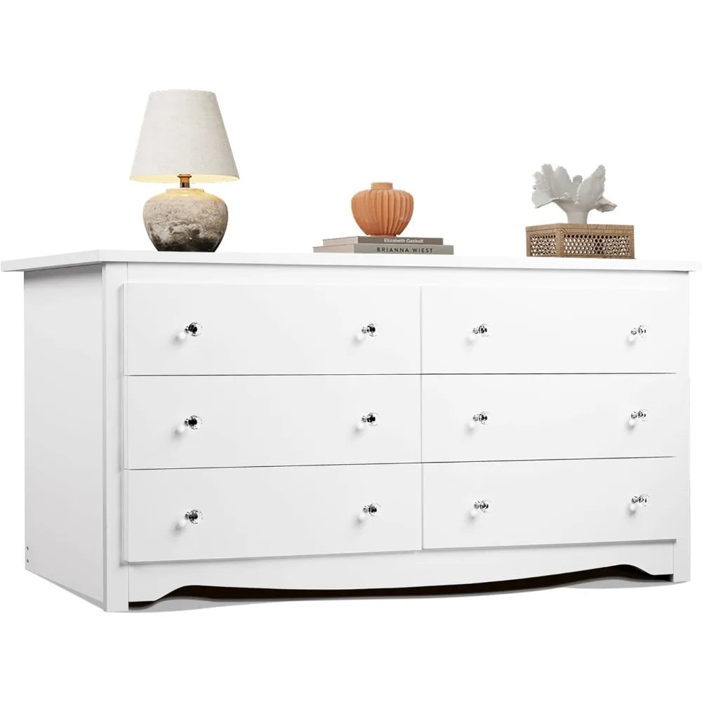 Modern Wood Dresser 6 Drawer Engineered Wood Finish