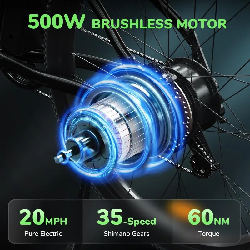 Hign Concerned M10 Electric Bike 500W 20 MPH 55 Mile Range