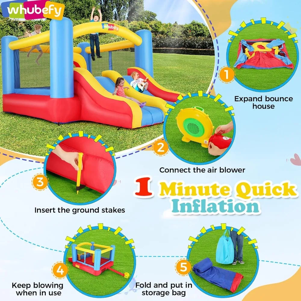 Whubefy Inflatable Bounce House With Double Slide Obstacle
