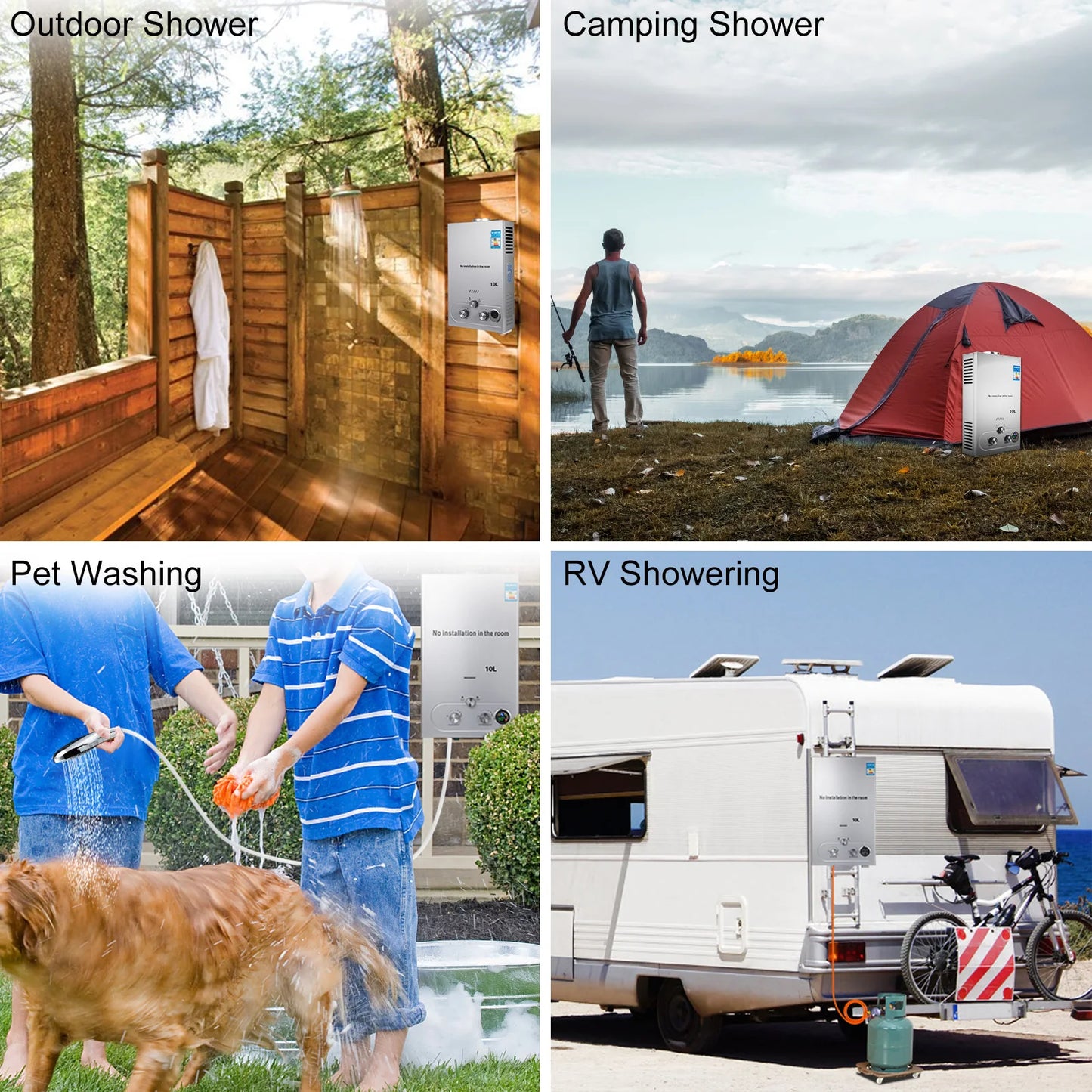 VEVOR Stainless Steel Tankless Gas Water Heater LPG Propane Boiler 6L-18L for Home Kitchen Demand Hot Water