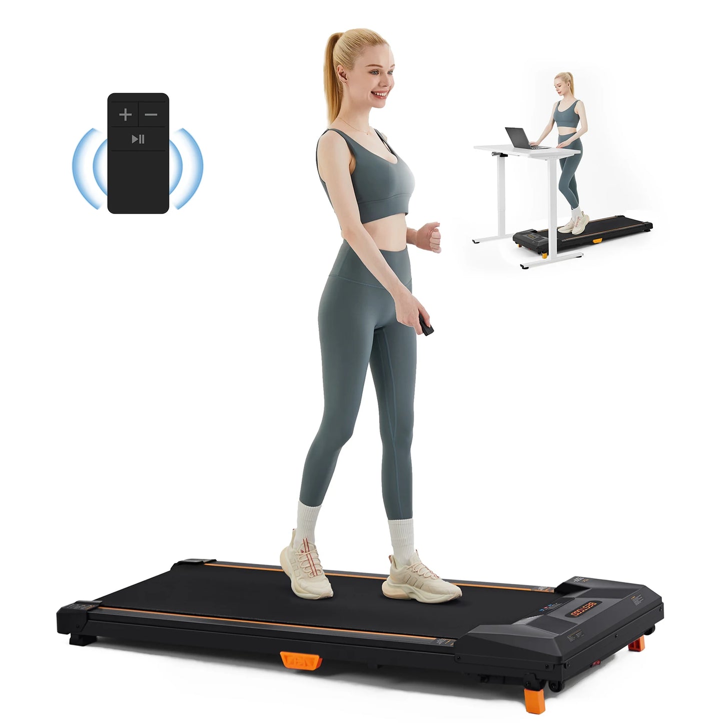 Under Desk Treadmill Incline Walking Pad 330lbs Capacity 2.5HP Portable Treadmill for Home Compact Mini Fitness Equipment