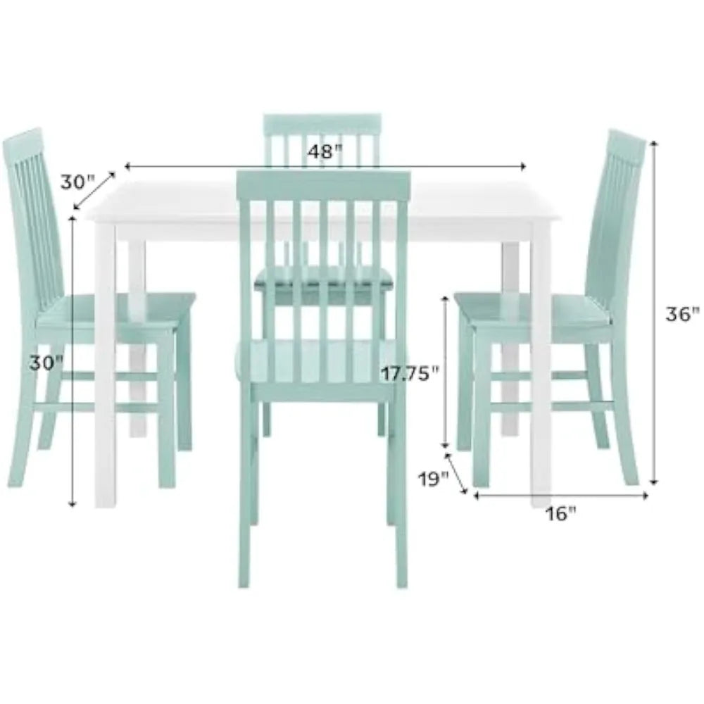 4 Person Modern Farmhouse Wood Small Dining Table Dining Room Kitchen Table Set 4 Chairs Set, 48 Inch, White and Grey
