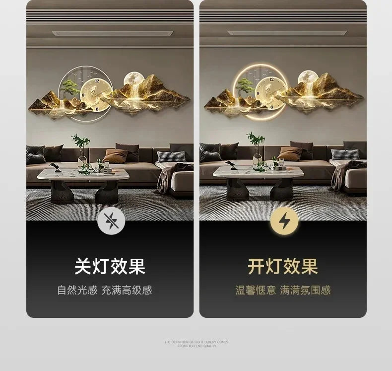 Luxury Minimalist Wall Clock with LED Aesthetic for Living Room Silent Nordic Home Decoration