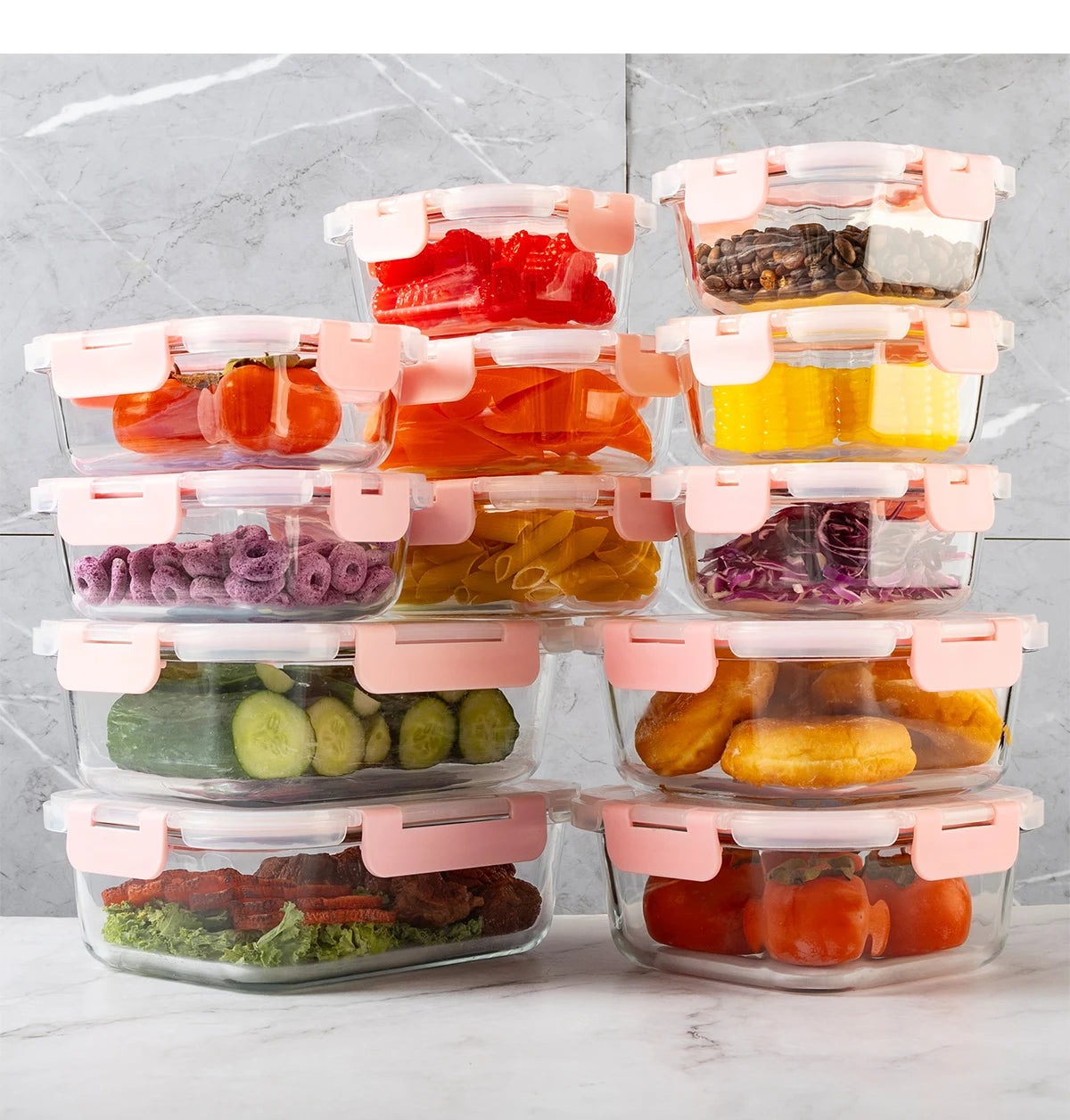 16 Piece Glass Food Storage Containers Set Leakproof Airtight BPA Free Microwave Oven Safe Stackable Kitchen Organizers