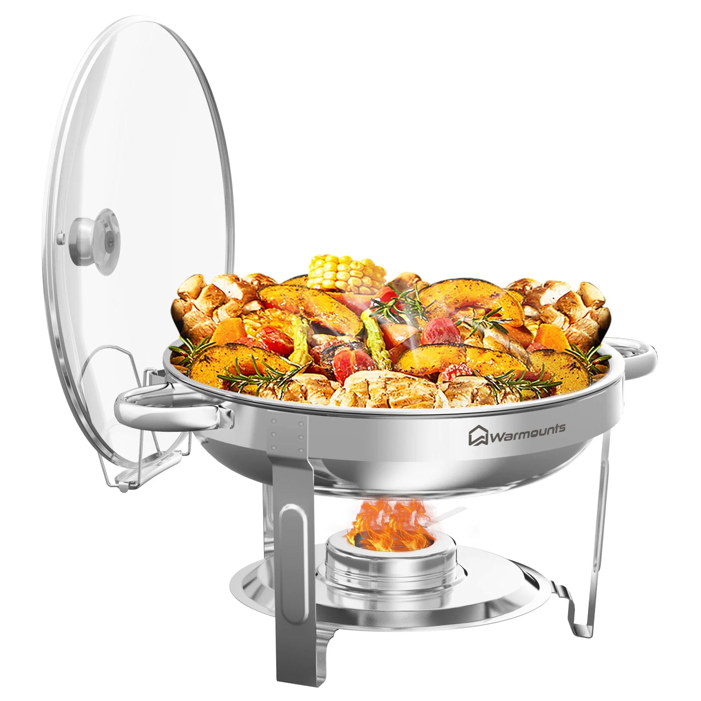 round Chafing Dish Warmer Container Set with Stainless Steel Lid for Party Catering Hotel Buffet Food Warm Pan 1/2/4/6 Pack Options