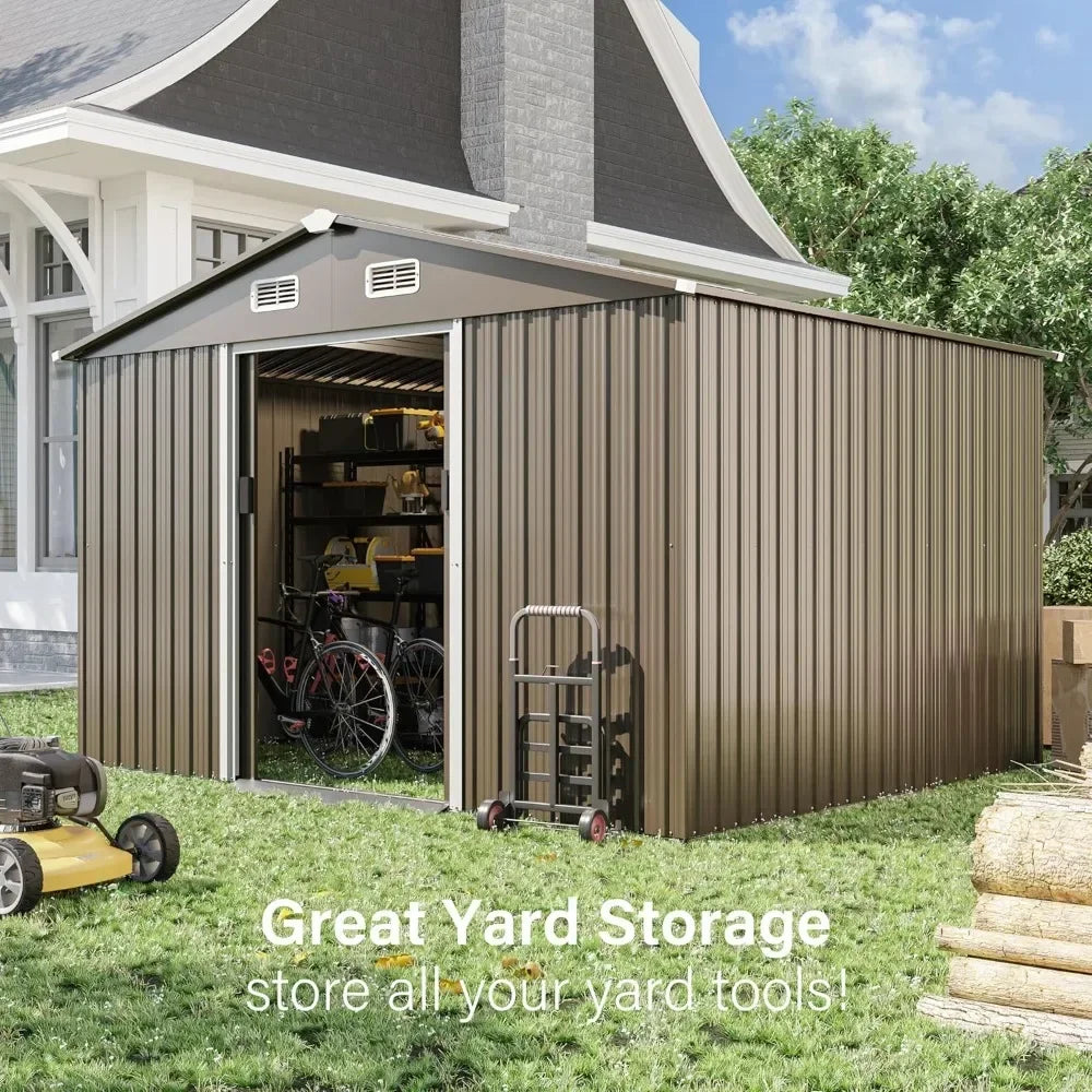 Lockable Metal Tool Shed with Sliding Door and Air Vents for Garden Storage