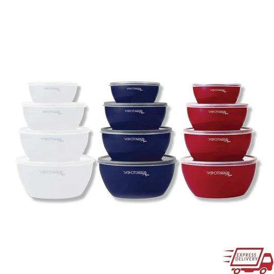 8-Piece Nesting Prep Bowls Set with Lids BPA-Free Plastic Food Storage Meal Prep Leftovers Kitchen Organization Dishwasher Safe