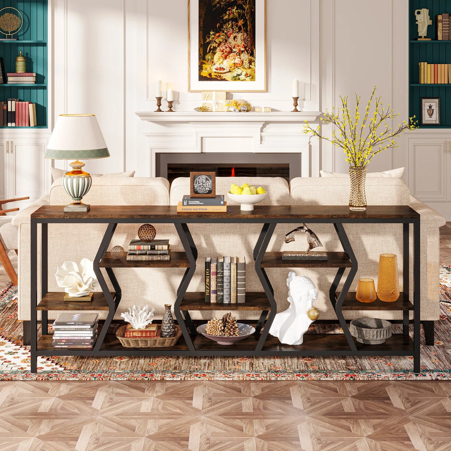 Tribesigns 70.9 Inch Sofa Console Table with 4-Tier Wood Storage Shelves Industrial Style Extra Long Narrow Entryway Accent Table