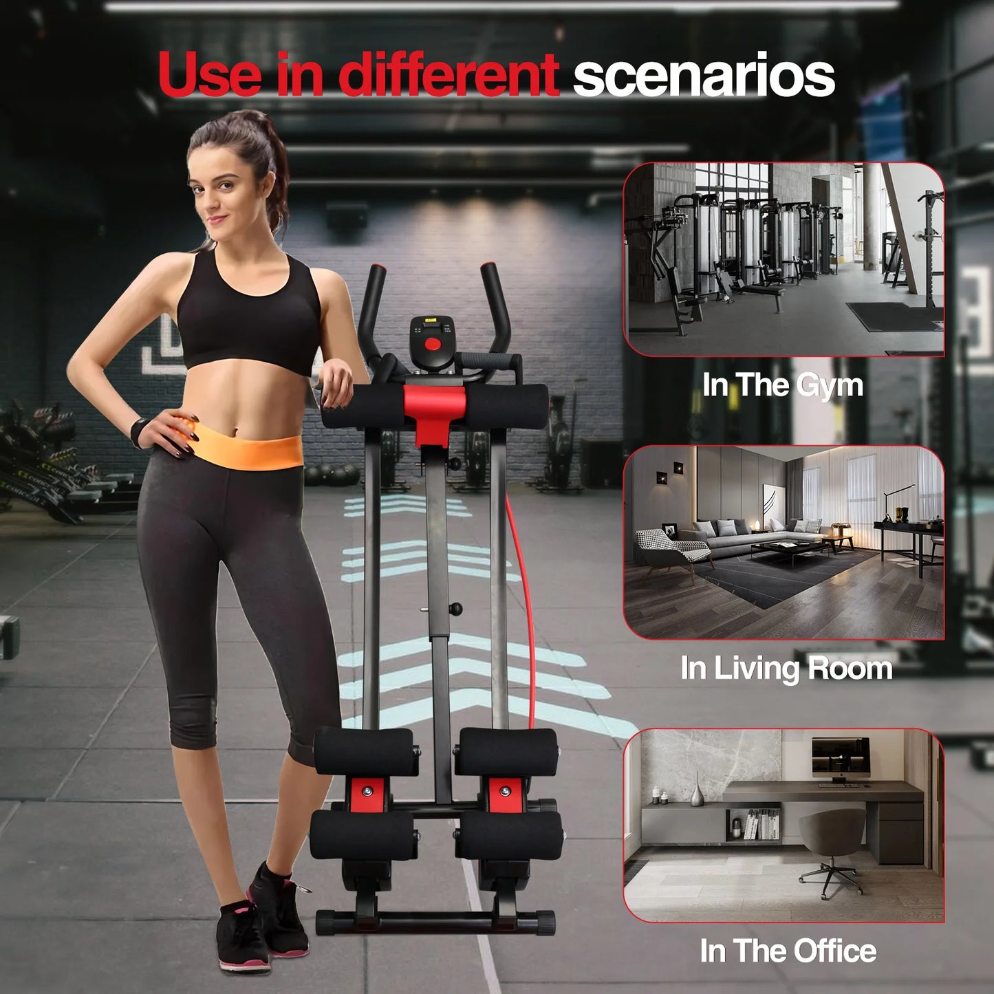 Adjustable Dual Track Ab Cruncher Fitness Machine Home Gym Equipment Waist Trainer Foldable Abdominal Roller 440 Pounds Capacity