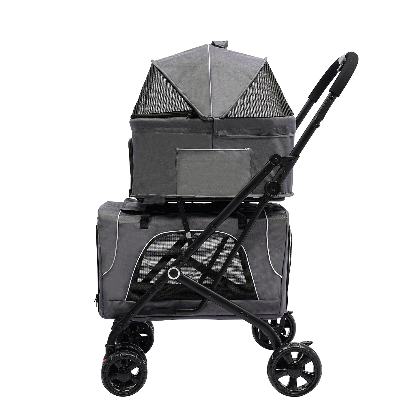 Foldable Pet Stroller Double Dog Cat Carrier with Storage Basket Travel Camping Iron Oxford Cloth Dog Travel Stroller for All Breeds