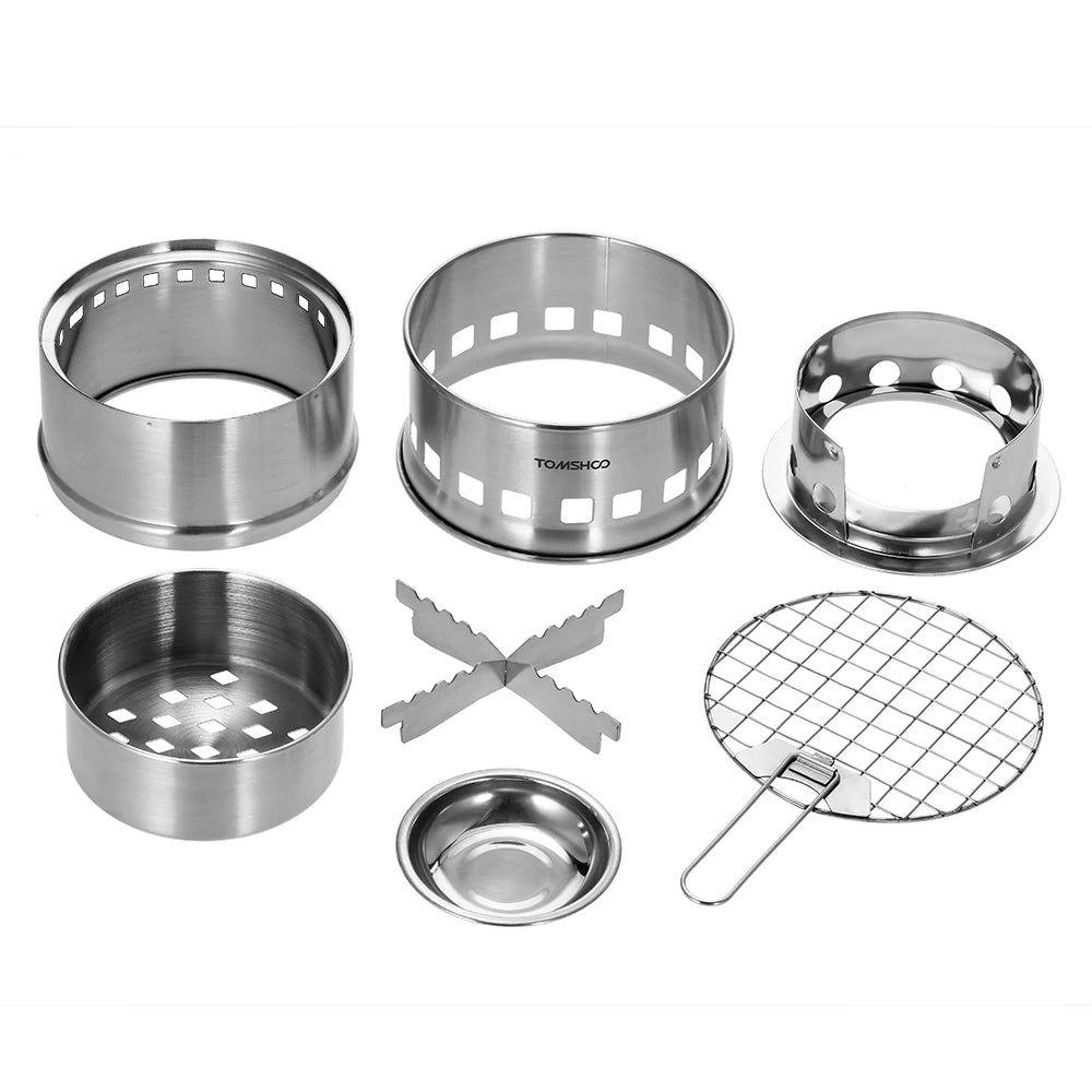 Compact Portable Folding Windproof Wood Burning Stainless Steel Alcohol Stove for Outdoor Camping Hiking and Picnic