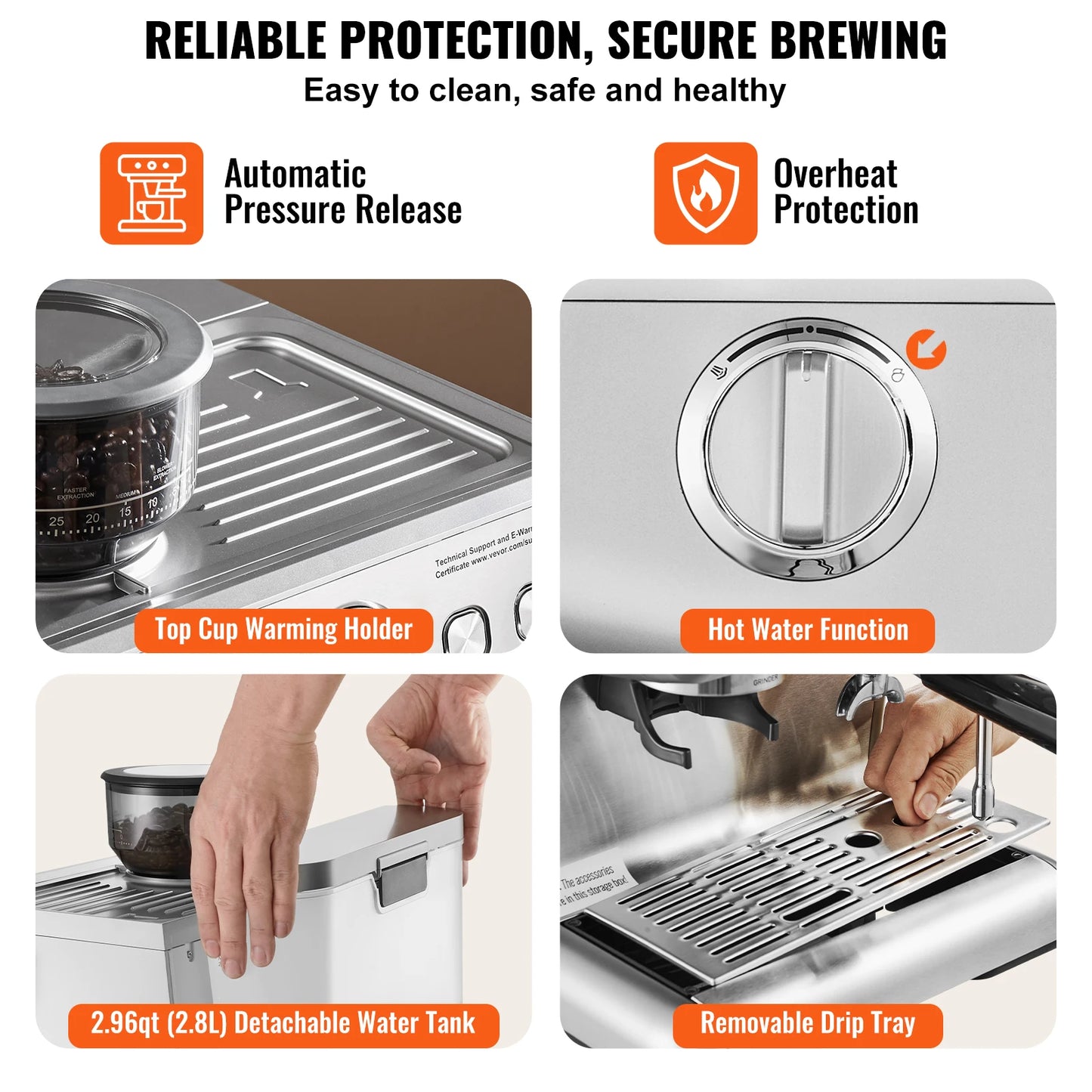 VEVOR Espresso Machine with Grinder, 15 Bar Semi-Automatic Espresso Coffee Maker for Cappuccino Latte