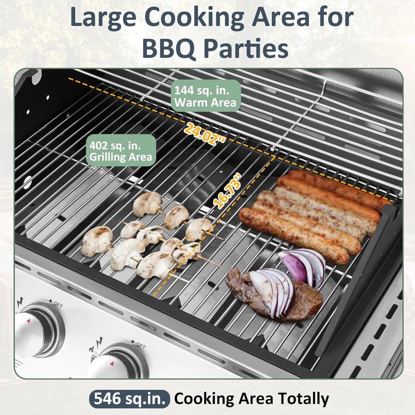 Propane Gas Grill Four Burners with Side Burner Stainless Steel Grill Cart with Wheels for Outdoor Patio Garden Backyard Cooking