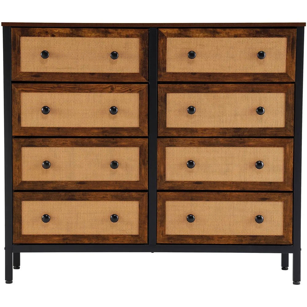 Rattan Woven Chest of Drawers Dresser with 10 Drawer Bedroom Storage Organizer