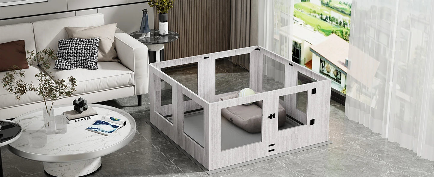 Heavy Duty Tempered Glass Dog Whelping Box Indoor Pet Playpen Kennel Cage with Waterproof Mat Training Enclosure Fence for Puppies