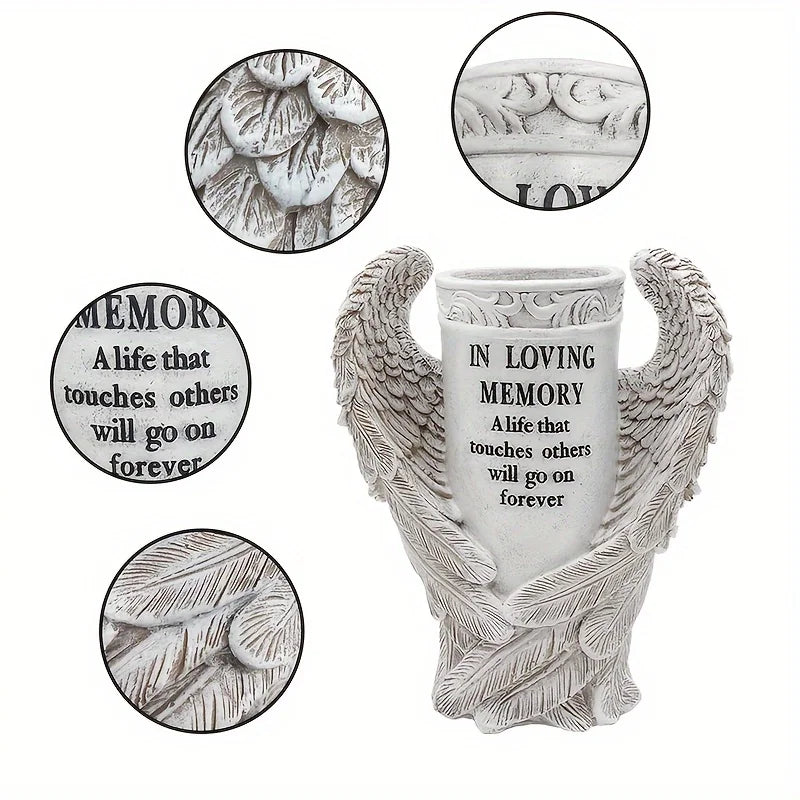 Waterproof Garden Statue with Spiked Angel Wings for Tomb Decoration Resin Cemetery Gift to Commemorate