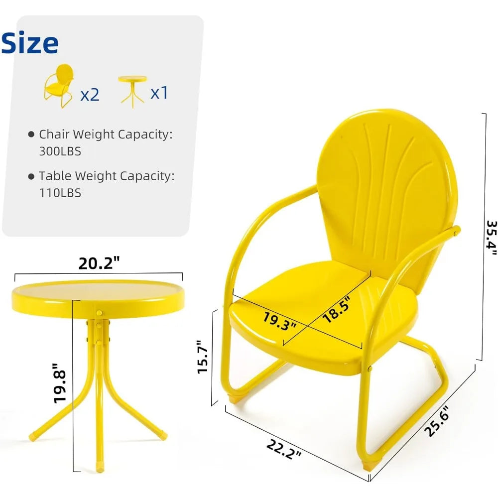 Retro Metal Patio Bistro 2 Motion Armchairs And Table Set