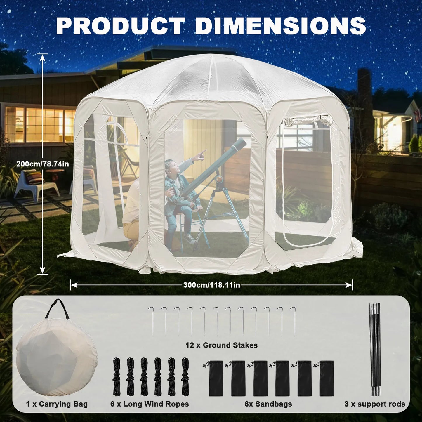 Portable Folding Transparent Tent Starry Sky Bubble House for Camping Waterproof Outdoor Shade Shelter for 5 to 8 People