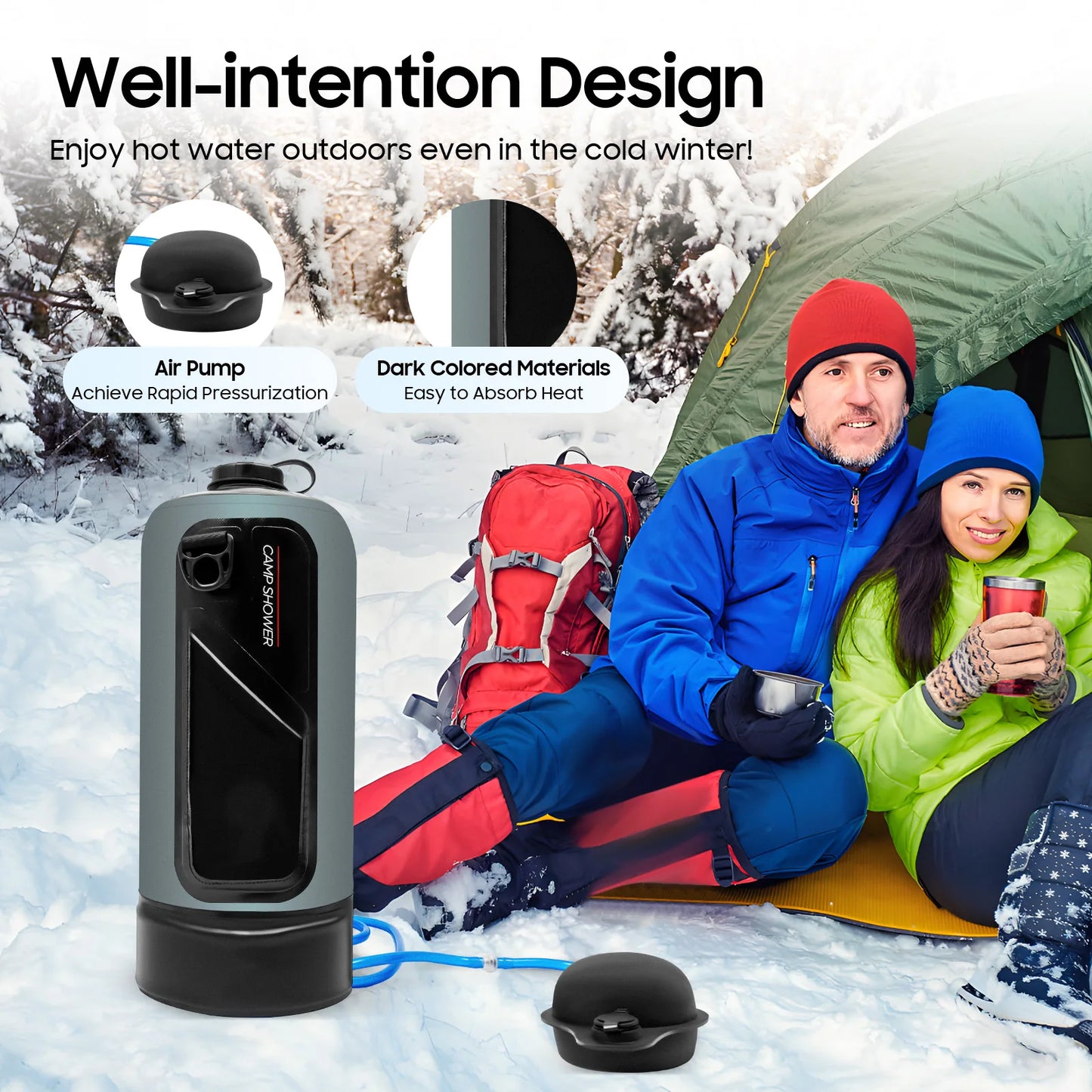 12L Portable Pressure Camp Shower with Detachable Double Shoulder Strap for Hiking and Outdoor Climbing