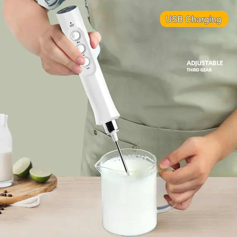 3-in-1 Wireless Electric Handheld Milk Frother Foam Whisk Maker for Coffee Cappuccino Mini Froth Mixer Foamer with Rechargeable Battery