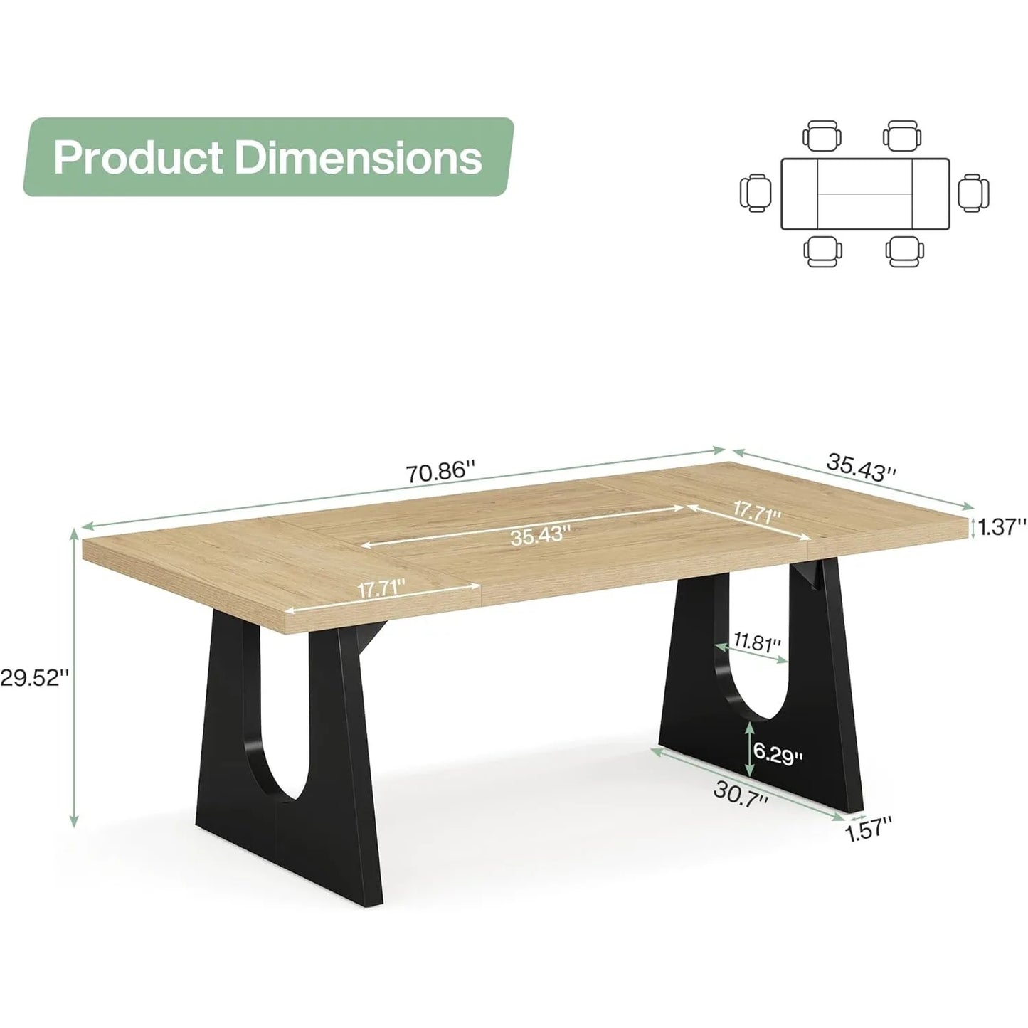 70.86 Inch Large Executive Desk Modern Rectangle Computer Office Desk with Double Wood Pedestal for Home Office Writing Table Assembly Required