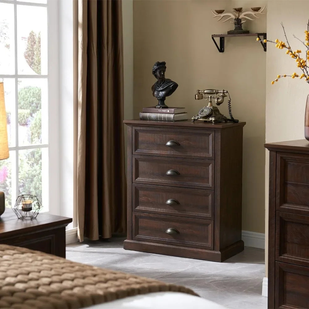 Farmhouse Dresser for Bedroom with 5 Drawers, 34" Tall Bedroom Dresser, Wood Rustic Chest of Drawers Organizer Storage