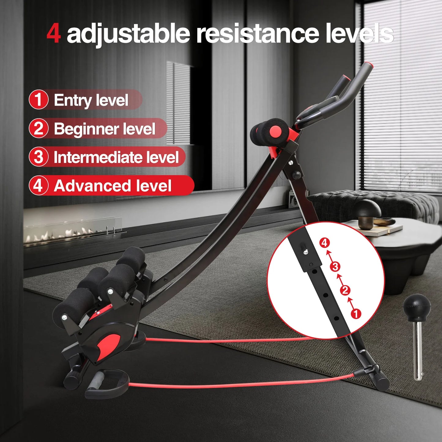 Adjustable Dual Track Ab Cruncher Fitness Machine Home Gym Equipment Waist Trainer Foldable Abdominal Roller 440 Pounds Capacity