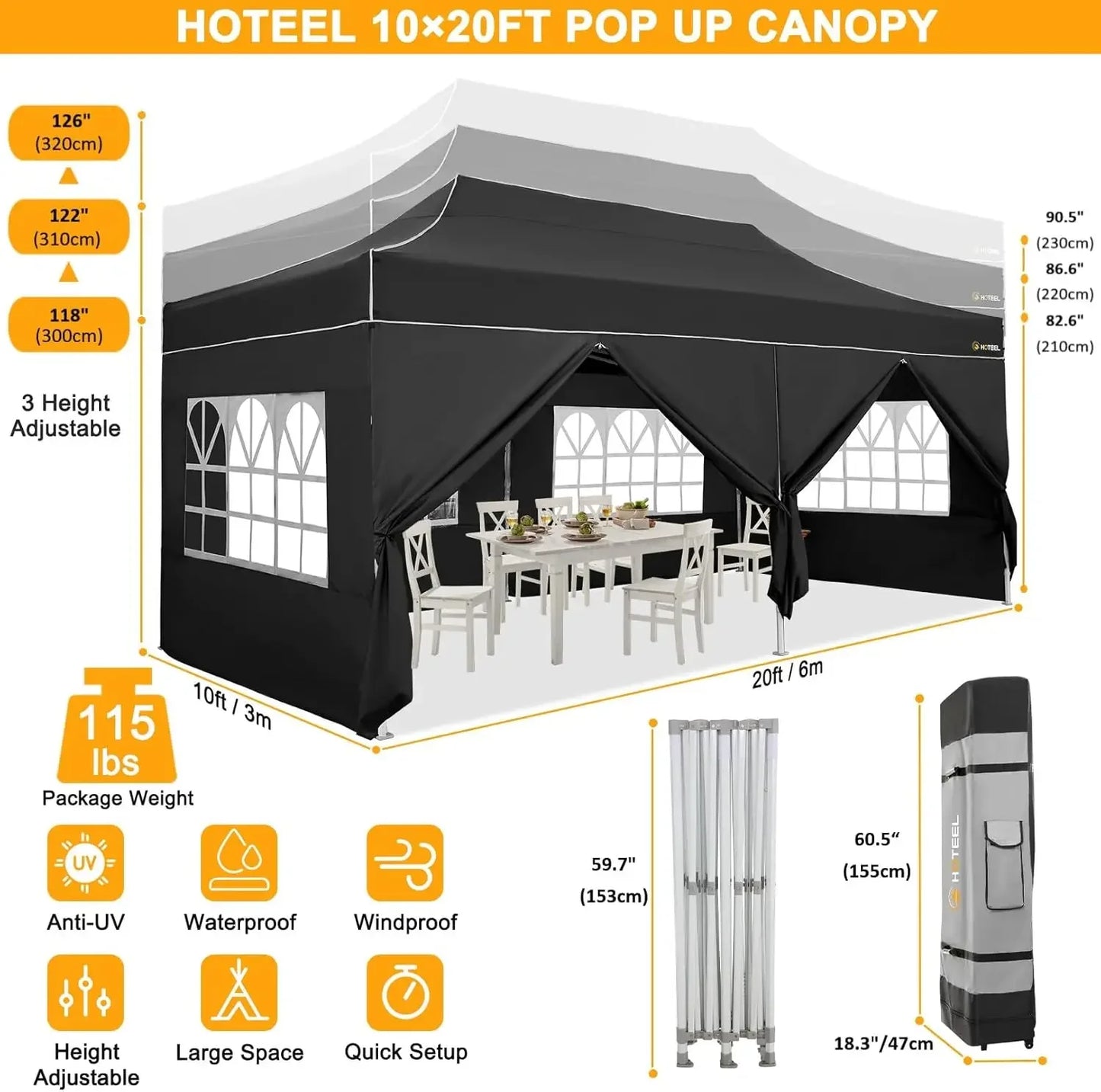 10x20 Heavy Duty Pop up Canopy Tent with Sidewalls for Outdoor Parties Events Wedding Commercial Use with Roller