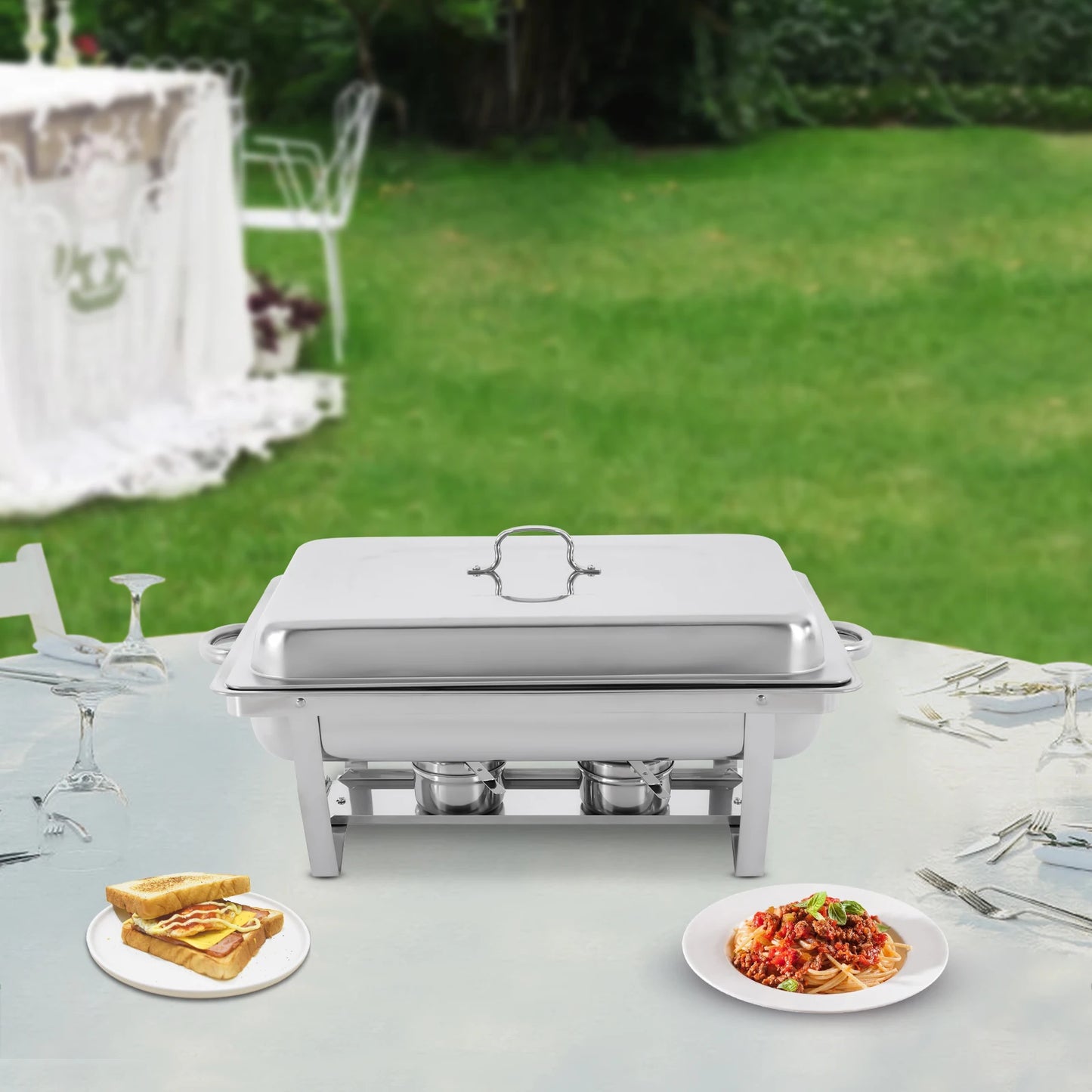 Modern 3-Compartment 2.5L Stainless Steel Chafing Dish Rectangular Buffet Serving Set for Catering Chafer Warmer