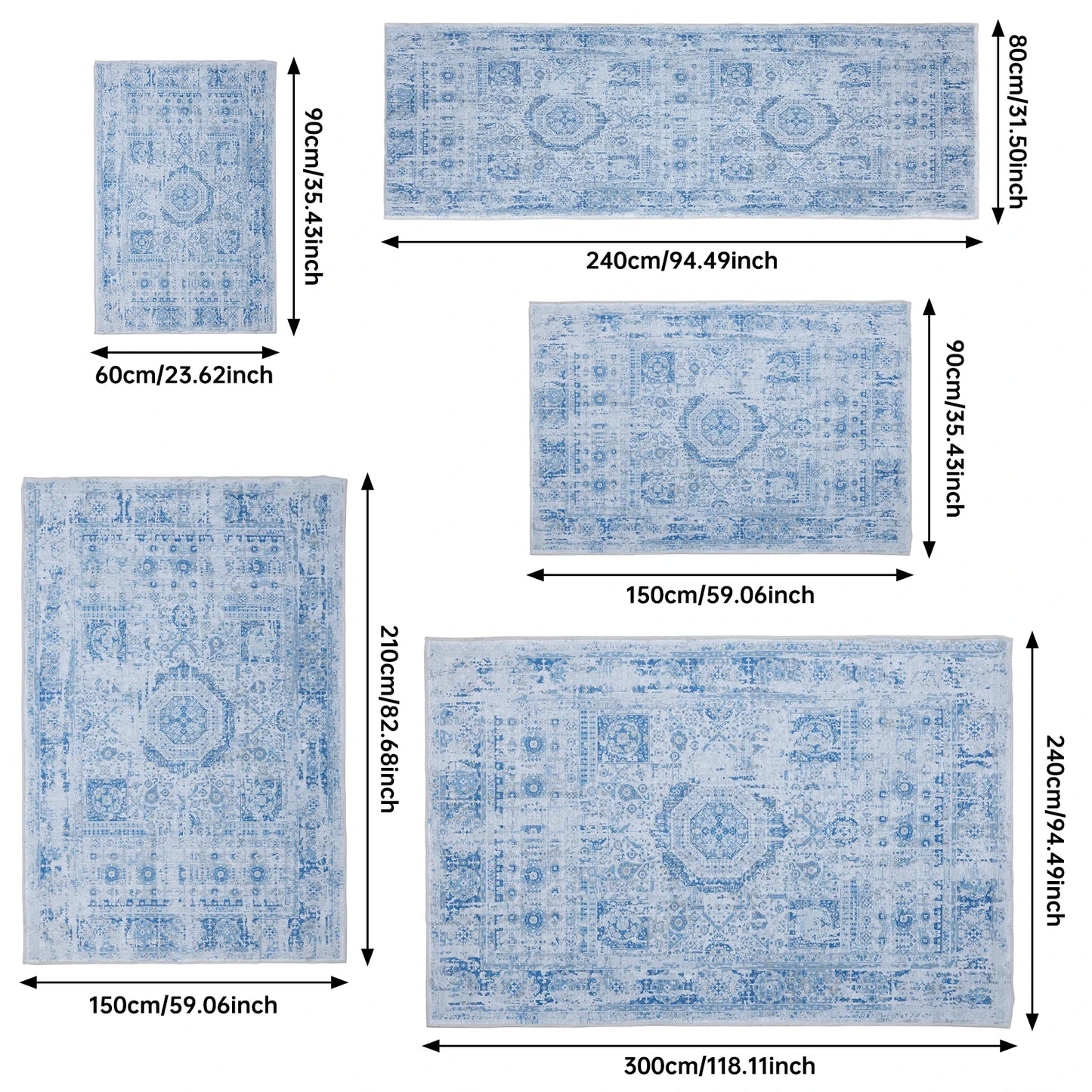 Area Rug Stain Resistant Boho Vintage Distressed Washable Rugs