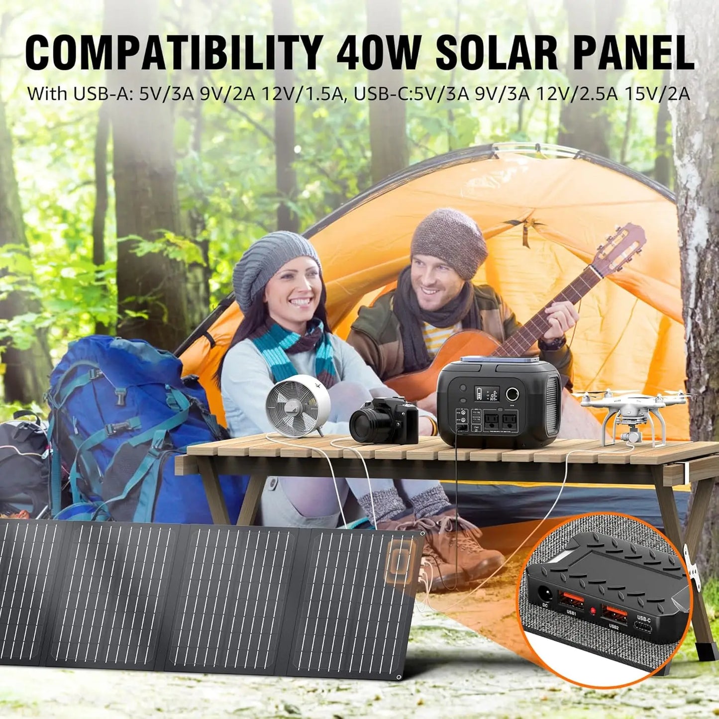300W 260Wh Portable Power Station with Solar Panels 40W Solar Generator for Camping RV Travel