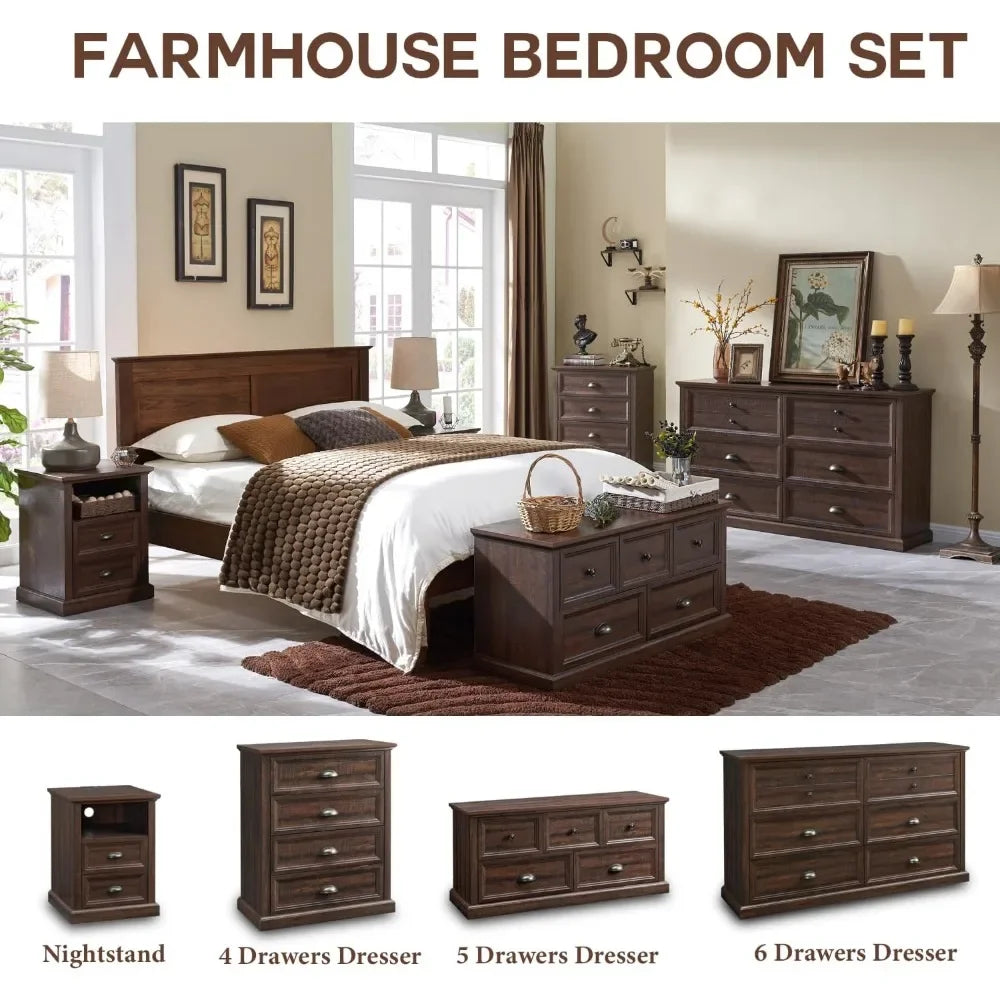 Farmhouse Dresser for Bedroom with 5 Drawers, 34" Tall Bedroom Dresser, Wood Rustic Chest of Drawers Organizer Storage