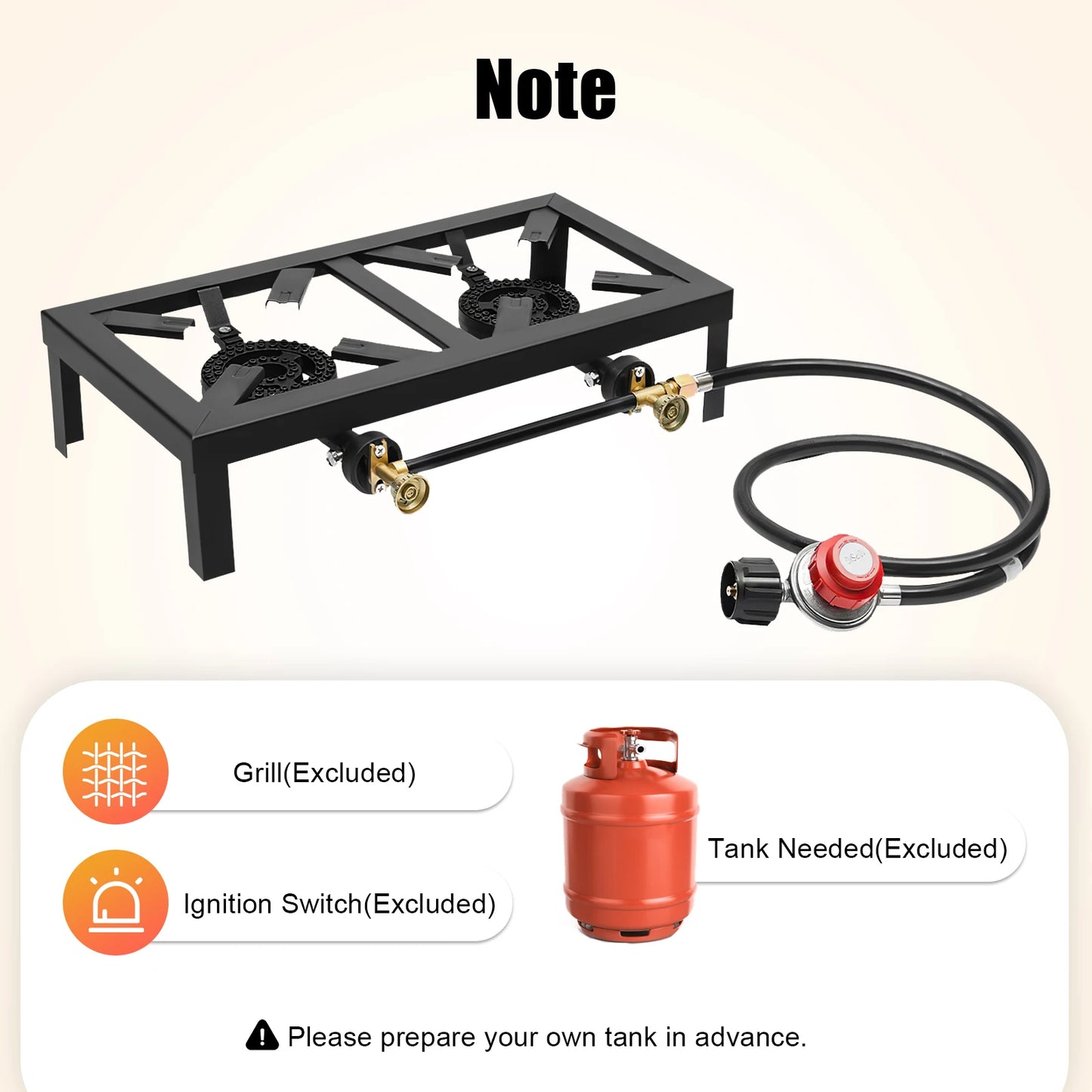 8000 Watt Double Burner Camping Stove Portable Outdoor Gas Propane Cooker with Regulator Hose Black for Camping BBQ