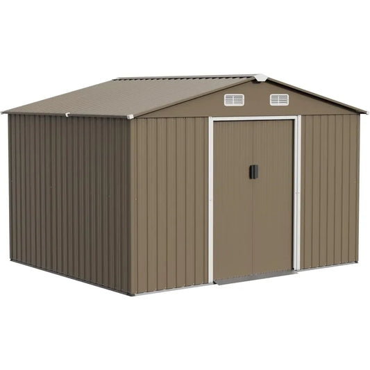 Lockable Metal Tool Shed with Sliding Door and Air Vents for Garden Storage