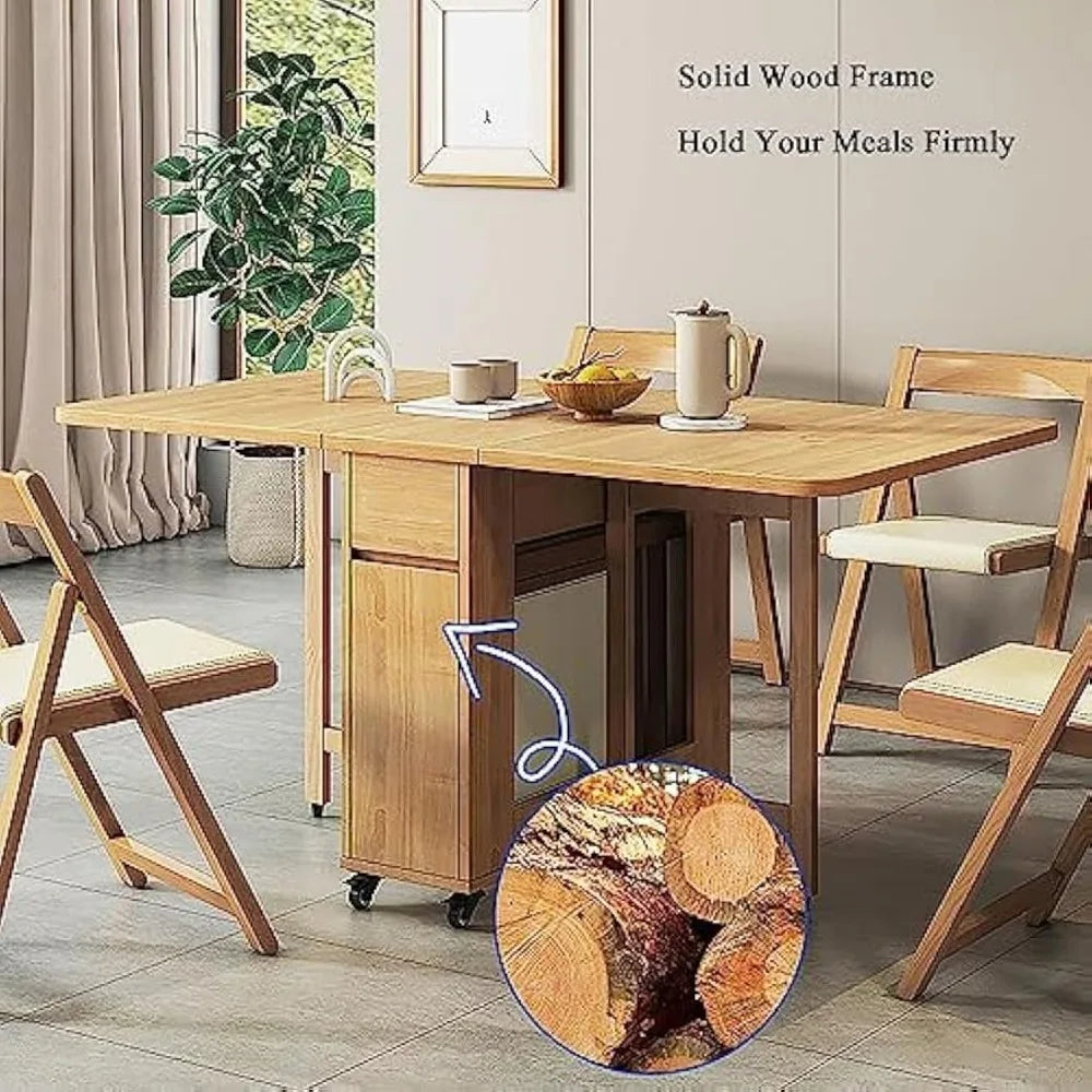 Modern Wooden Foldable Dining Table Set, 55.11cm x 31.4cm x 2cm, Kitchen & Dining Room Set, 4 Chairs, Storage Drawer