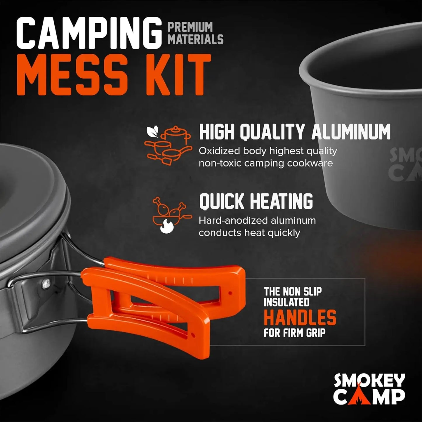 Non Stick Camping Cookware Mess Kit Set with Stove Aluminum Backpacking Pots and Pans Portable Cooking System for 3 to 5 Users
