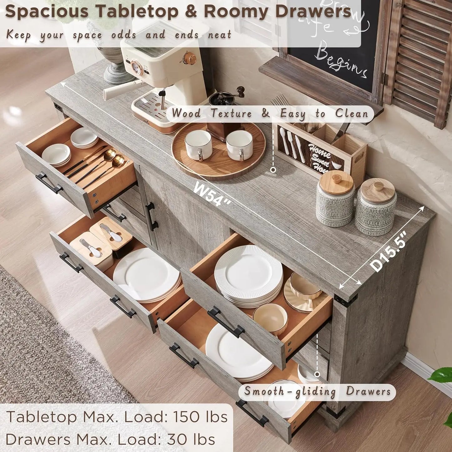 Farmhouse 8 Drawers Dresser for Bedroom, Wood Large Chest of Drawers with Thick Plank, Rustic Dresser for Bedroom