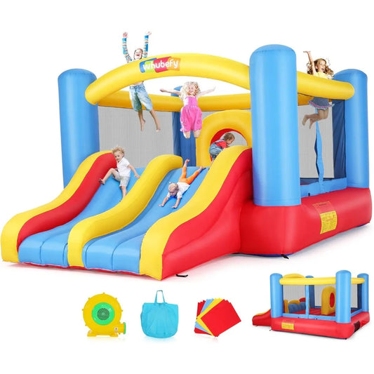 Whubefy Inflatable Bounce House With Double Slide Obstacle