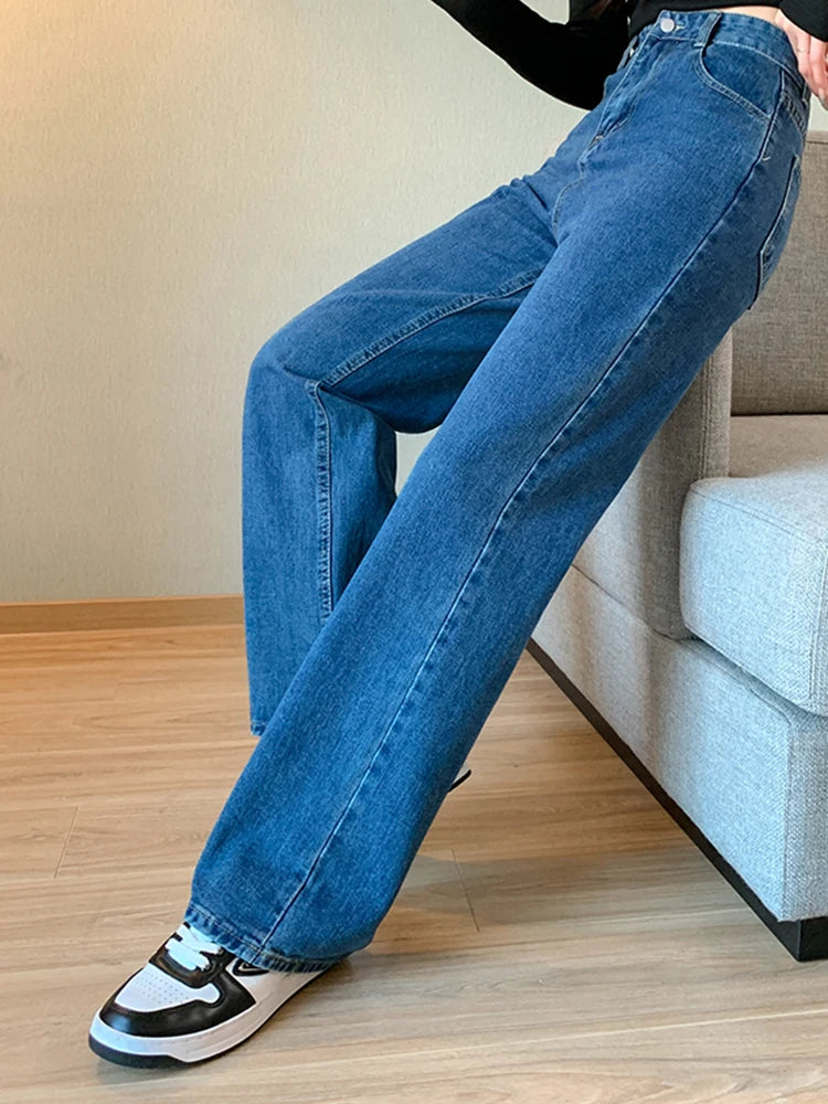 2024 Women High Waist Oversized Loose Mom Jeans Lady Streetwear Denim Y2k Straight Leg Pants Girls Blue Baggy Wide Leg Trousers