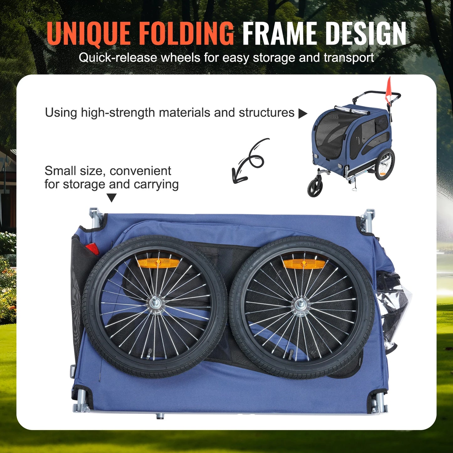 SucceBuy 100 lbs Dog Bike Trailer 2-in-1 Pet Stroller Cart Bicycle Carrier with Wheels Coupler Reflectors Flag for Dogs Travel