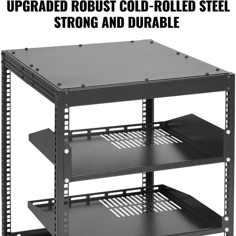 12U Open Frame Server Rack 23 to 40 Inch Adjustable Depth Free Standing or Wall Mount 4 Post AV Network Server Rack Modern Style