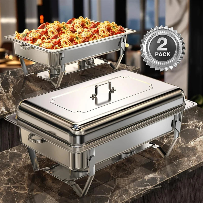 8QT Chafing Dish Buffet Set Stainless Steel Food Warmer Kit with Lids & Holders 2/4/6 Pack for Restaurant Catering Parties Weddings