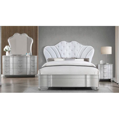 Double Bed with Luxurious Dressing Table Pearl Headboard Black Metal Bracket 4-Piece Bedroom Set