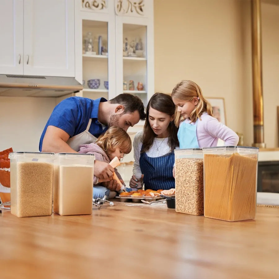 4 Pack Airtight Food Storage Container Set with Locking Lids Measuring Cup and Labels for Kitchen Organization Ideal for Storing
